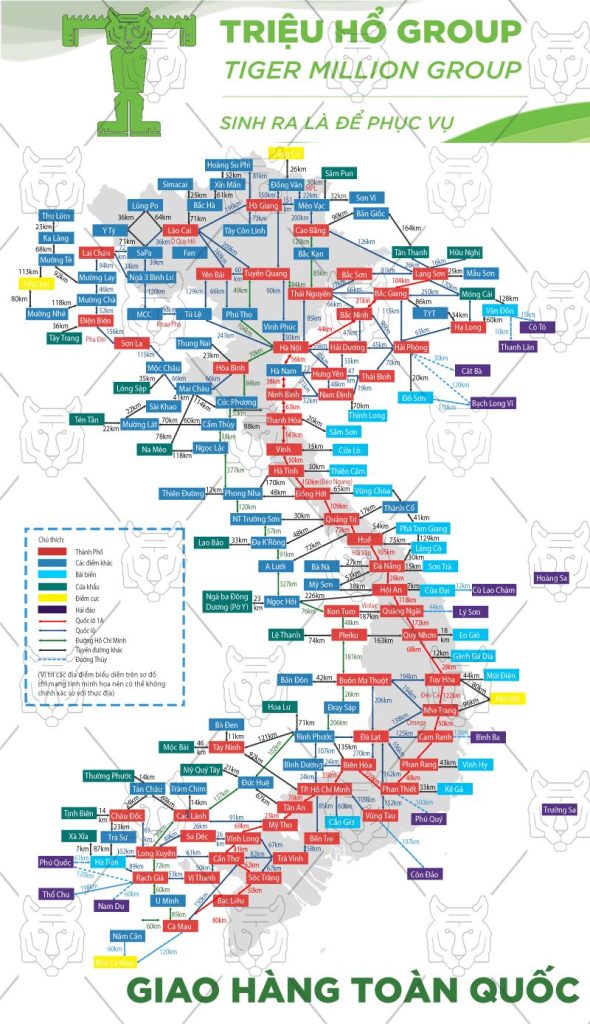 Bản đồ vận chuyển Triệu Hổ trên toàn quốc.